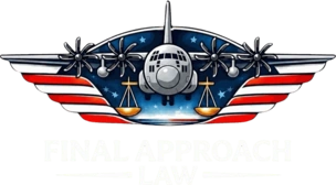 Final Approach Law - Aircraft with scales of justice and American flag wings